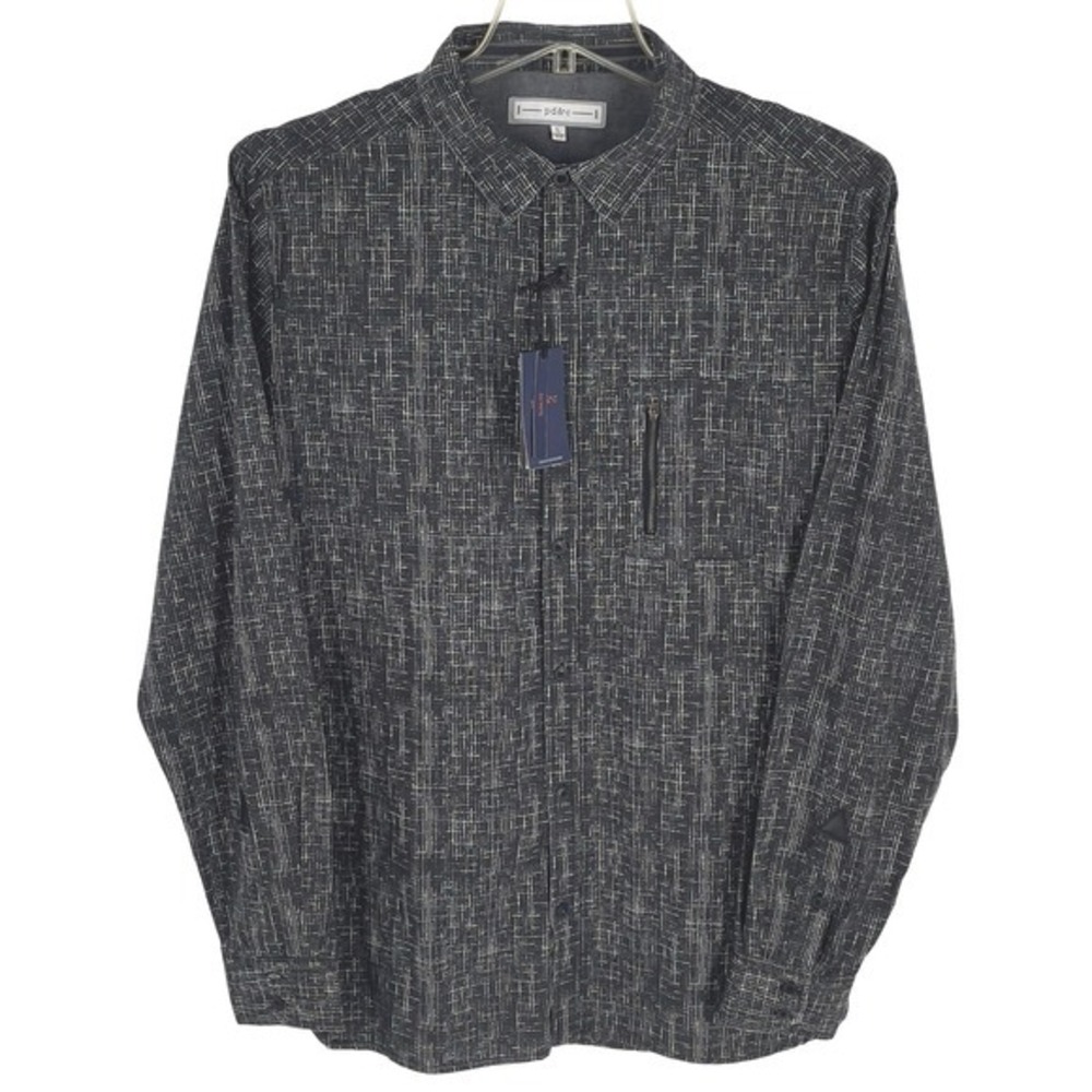 PD&C Men's Black Patterned Long Sleeve Button Down Shirt 100%‎ Cotton Size Large